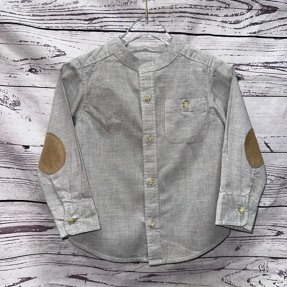 Old Navy Gray Button-Up Shirt with Tan Elbow Patches Size 2t